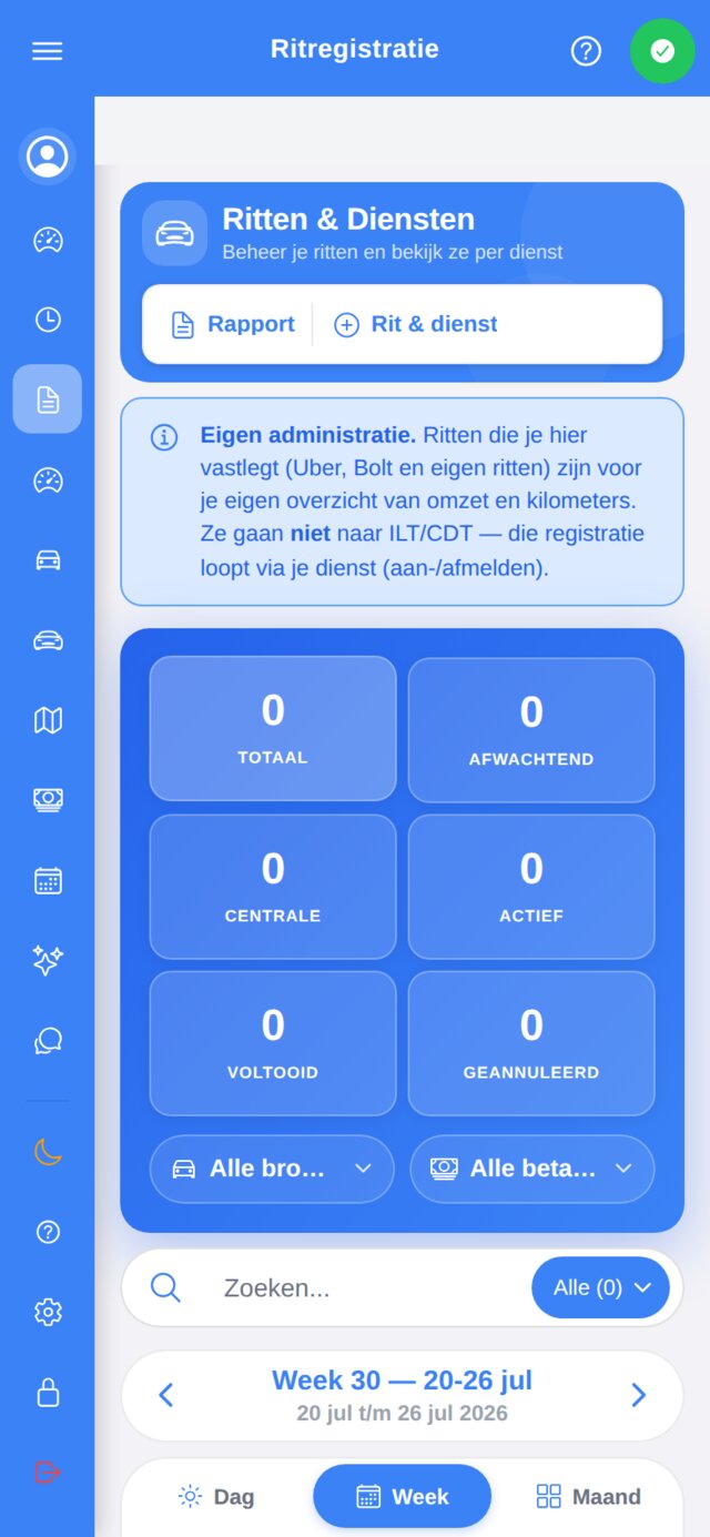 Ritten en diensten in de Taxi-CDT-app